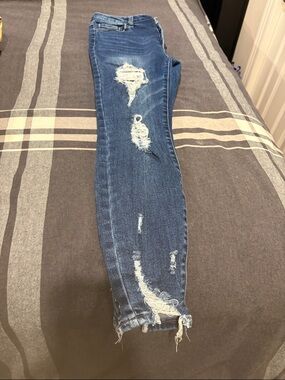 Wax Jean Ripped Skinny Jeans in Medium Blue